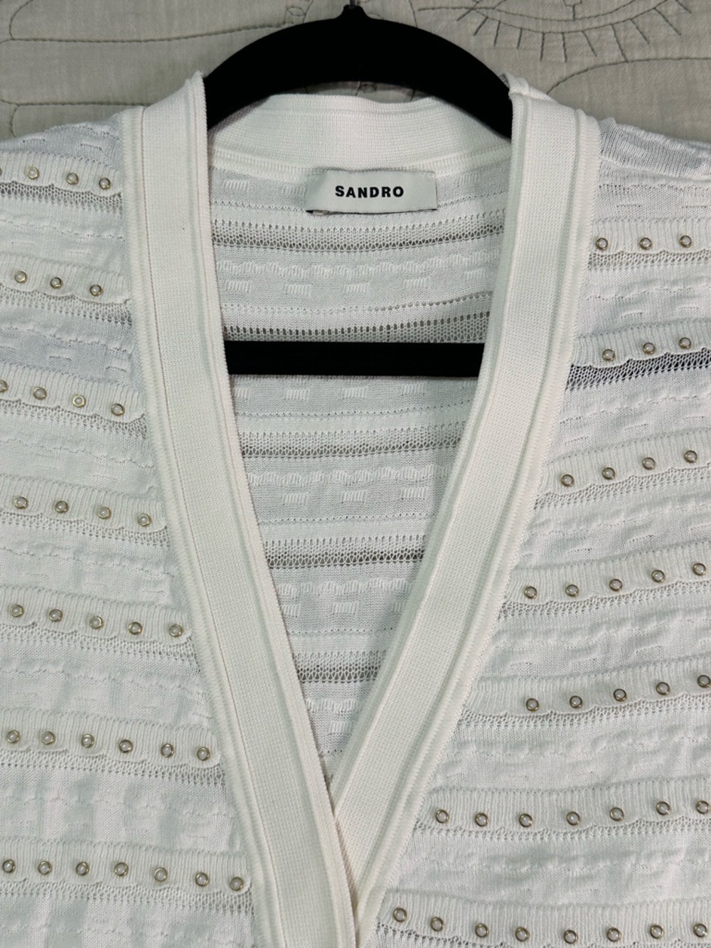 Sandro Beaded Knit Maxi Dress Size 42 Cream Faux Button Front - Picture 8 of 13